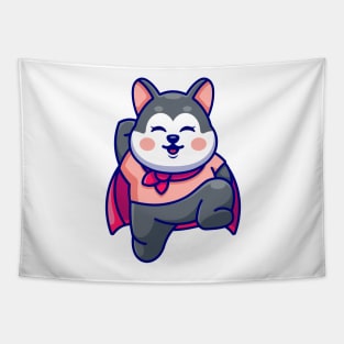 Cute super hero husky flying cartoon Tapestry