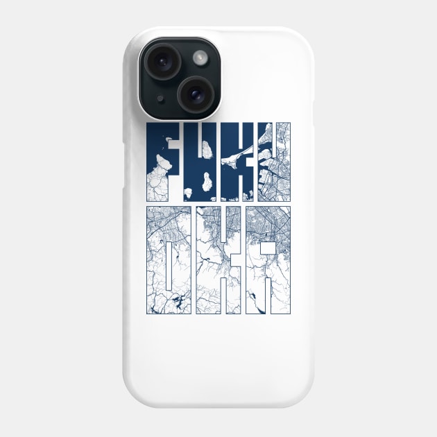 Fukuoka, Japan City Map Typography - Coastal Phone Case by deMAP Studio