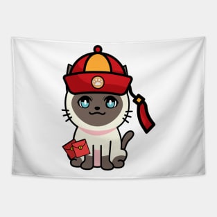 Funny siamese cat celebrates lunar new year Tapestry