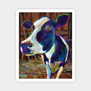 Colorful Farm Cow in Barn Painting by Robert Phelps Magnet