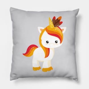 Thanksgiving Unicorn, Cute Unicorn, Feathers Pillow