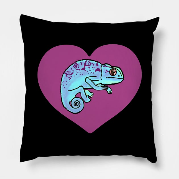 Purple Heart Colorful Chameleons for Chameleon Lovers Pillow by Mochi Merch