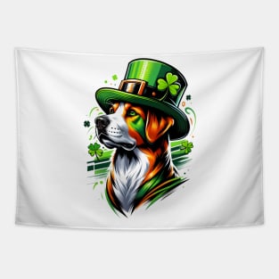 Mountain Cur Dog Celebrates St Patrick's Day Festively Tapestry