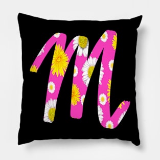 Letter m pink cursive personalized custom name monogram initials Alphabet M capital letter M Pillow
