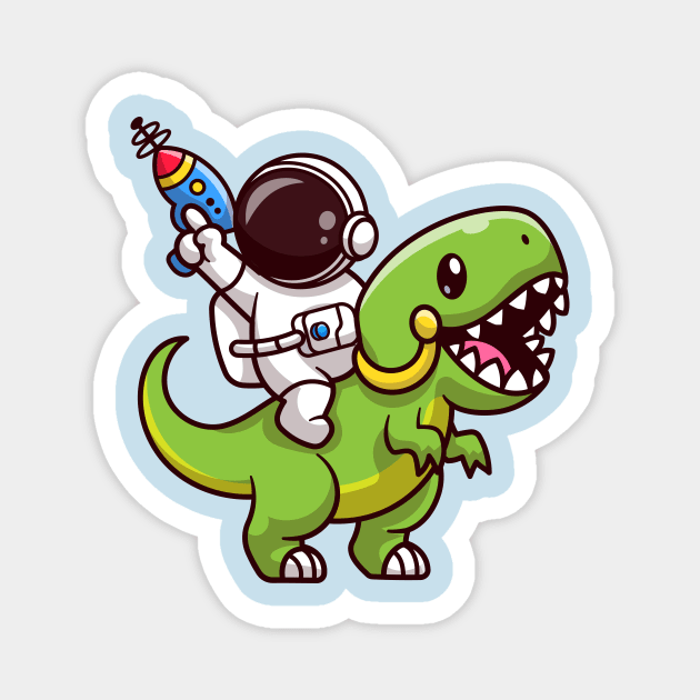 Cute Astronaut Riding Dinosaur With Gun Cartoon Magnet by Catalyst Labs