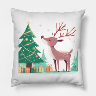 Green Tree Reindeer Enjoying Their Christmas Tree Pillow