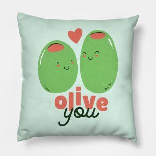 Cute Olive You // Adorable Olive Food Pun Love Couple Pillow