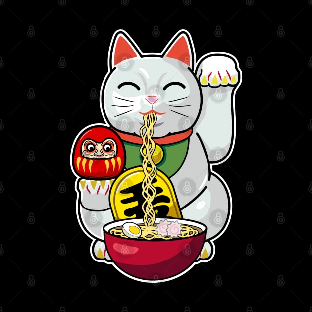 Cute Cat Eating Ramen, Maneki Neko Ramen by AtomicBullfrog