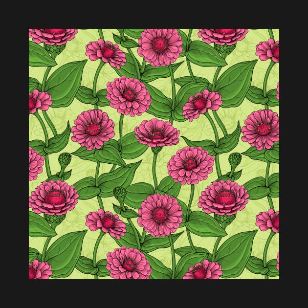 Pink Zinnias on light green by katerinamk