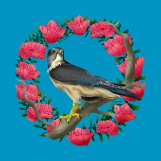 The Merlin Bird on Pink Flowers T-Shirt