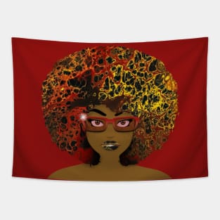 Galaxy Girl Red Afro Tapestry