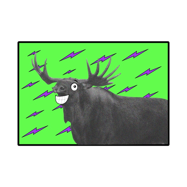 Moose with cartoon eyes and neon green background by Dazedfuture