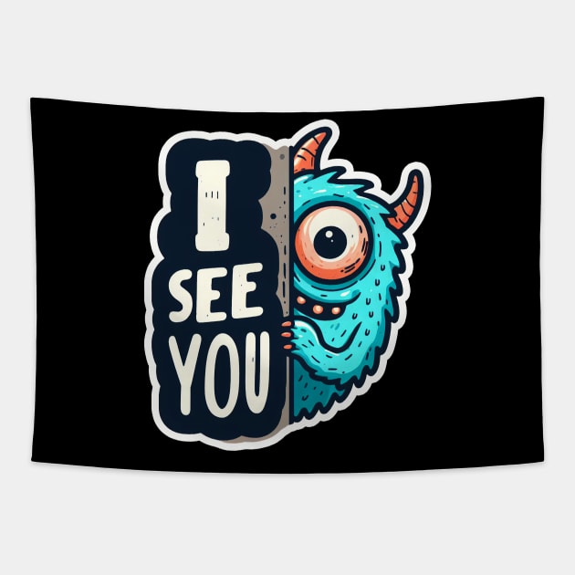 Peekaboo I SEE YOU Monster Tapestry by Plushism