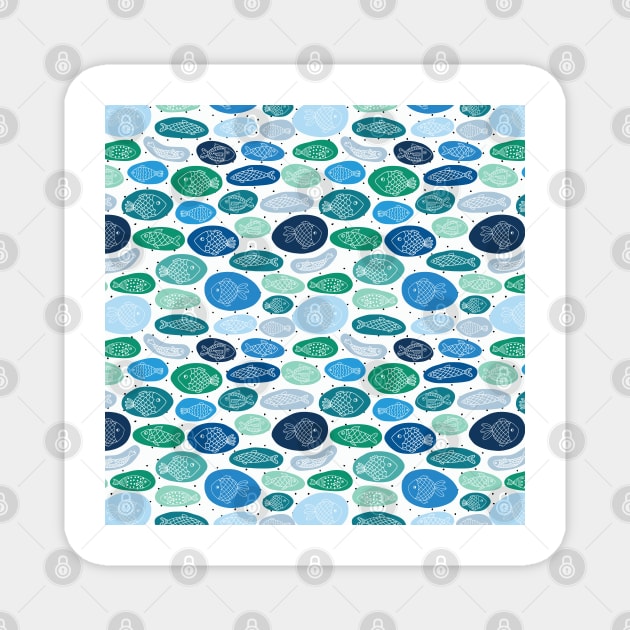 Fish Bubbles Blue Magnet by Sandra Hutter Designs