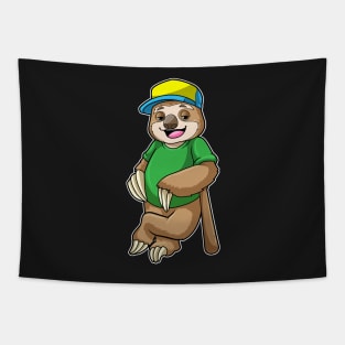 Sloth at Baseball with Baseball bat Tapestry