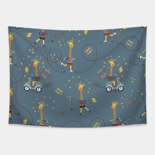 Cool giraffe blue background Tapestry