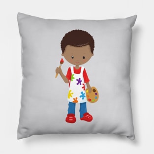 African American Boy, Painter, Paint Artist, Brush Pillow