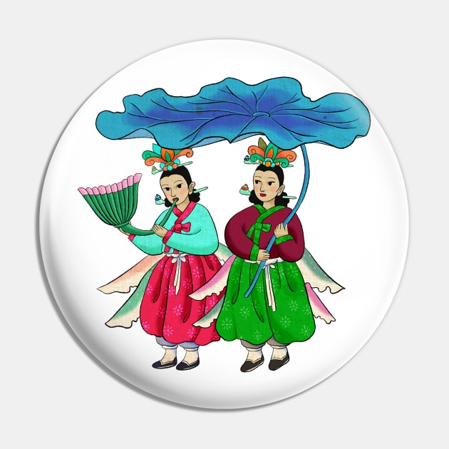 Minhwa: Taoist Fairy Sisters D-4 Type Pin by koreanfolkpaint