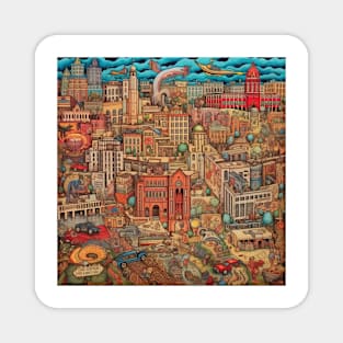 Urban Folk Art Cityscape Magnet