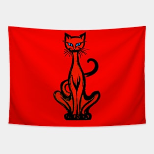 Retro 1970's Funky Groovy Red Jazz Cat Cartoon Tapestry