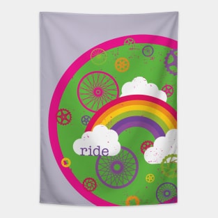 Super Bright Rainbow and Bicycle Parts Tapestry