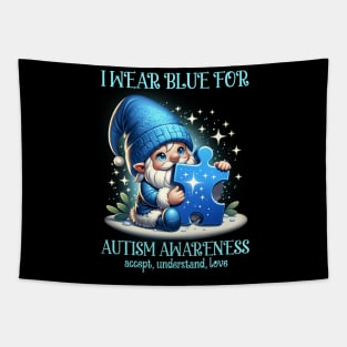 Gnome I Wear Blue For Autism Awareness Accept Understand Love Tapestry