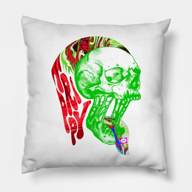Colorful trippy skull (Light) Pillow by LANX