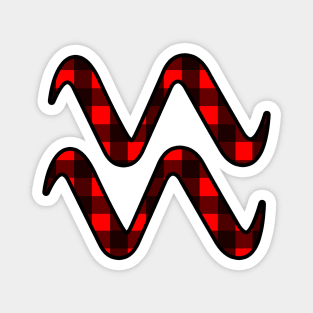 Aquarius Zodiac Horoscope Symbol in Black and Red Buffalo Plaid Magnet