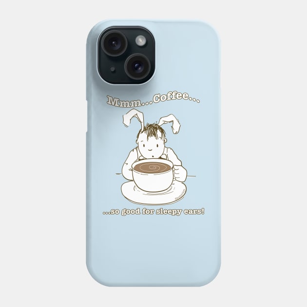 Sleepy Rabbit Enjoys His Morning Coffee Phone Case by brodyquixote