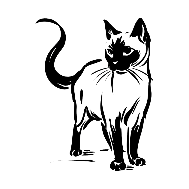 Stick figure of Siamese cat in black ink by WelshDesigns