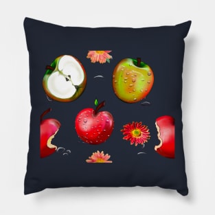 Wet red and green apples and flower with water droplets Pillow