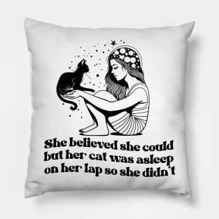 she believed she could but her cat was asleep on her lap so she didnt shirt, Hand Drawn black cat Celestial Pillow