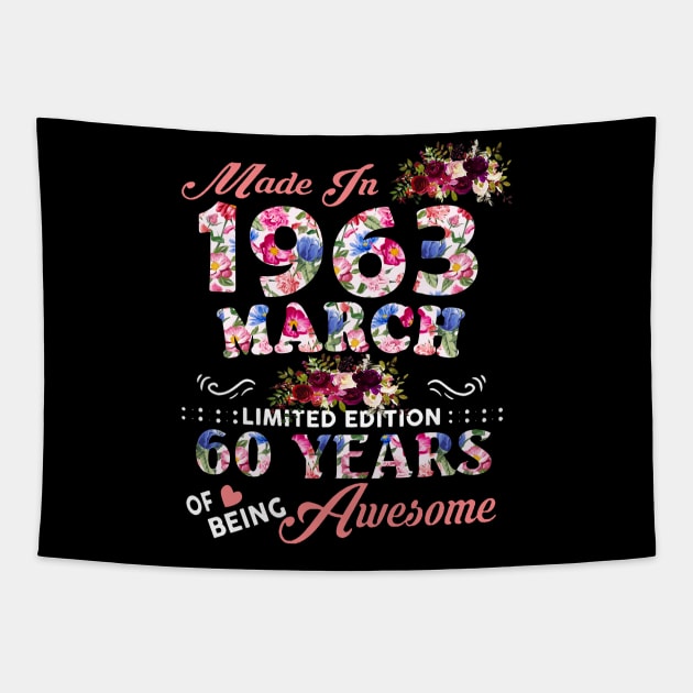 Flower Made In 1963 March 60 Years Of Being Awesome Tapestry by Vintage White Rose Bouquets