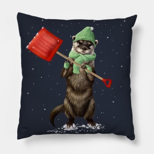 Otter with snow shovel Pillow