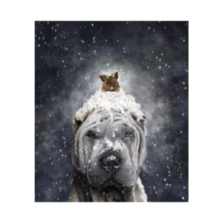Shar Pei and Mouse in the snow T-Shirt