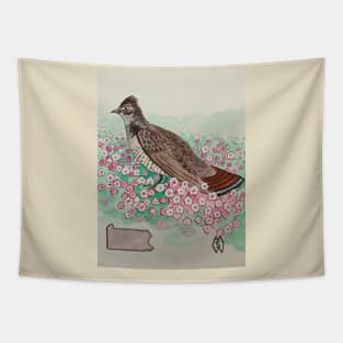 Pennsylvania state bird & flower, the ruffed grouse and mountain laurel Tapestry