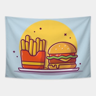 Burger With French Fries Cartoon Vector Icon Illustration Tapestry