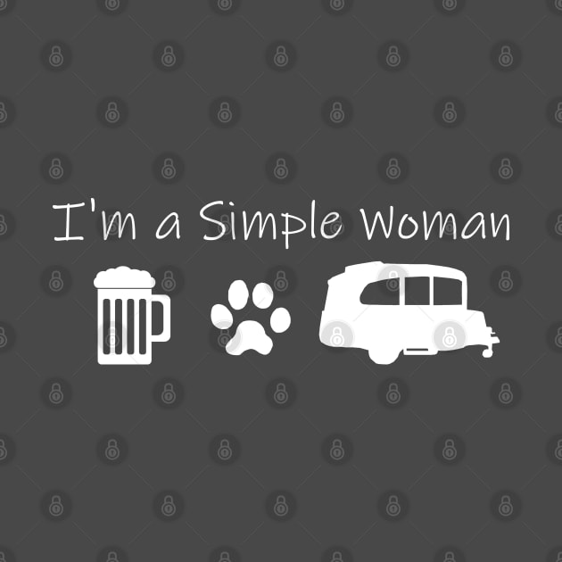 Airstream Basecamp "I'm a Simple Woman" - Beer, Cats & Basecamp T-Shirt (White Imprint) by dinarippercreations