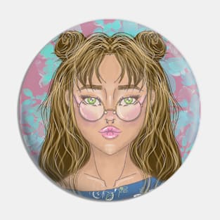 Boho Cute Girl Portrait Art Design Anime Inspired Tee for Whimsical Fashion Pin
