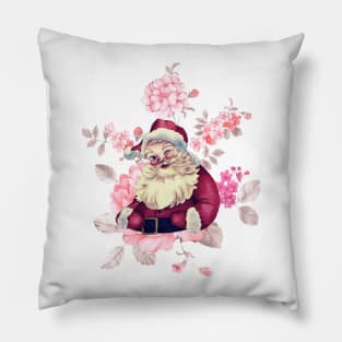 Retro vintage pink Santa Claus with vintage flower Pillow