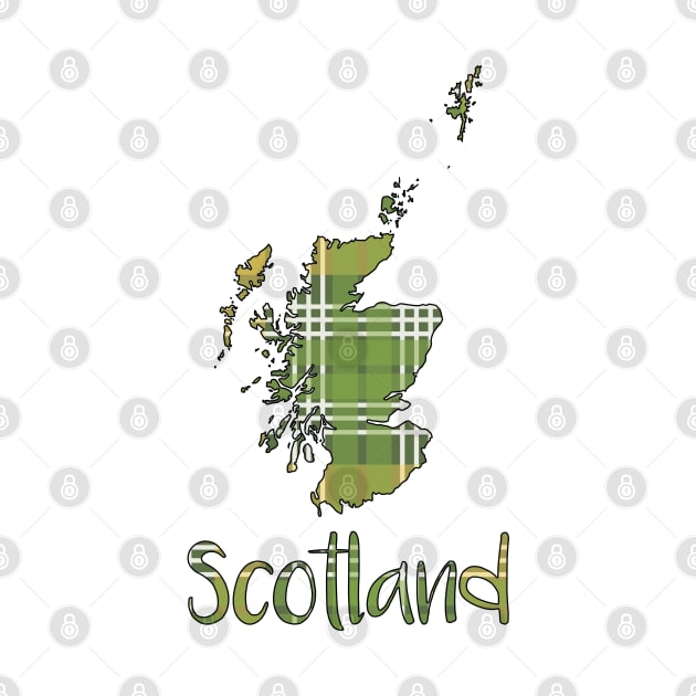 Scotland Green and Yellow Tartan Map Typography Design by MacPean