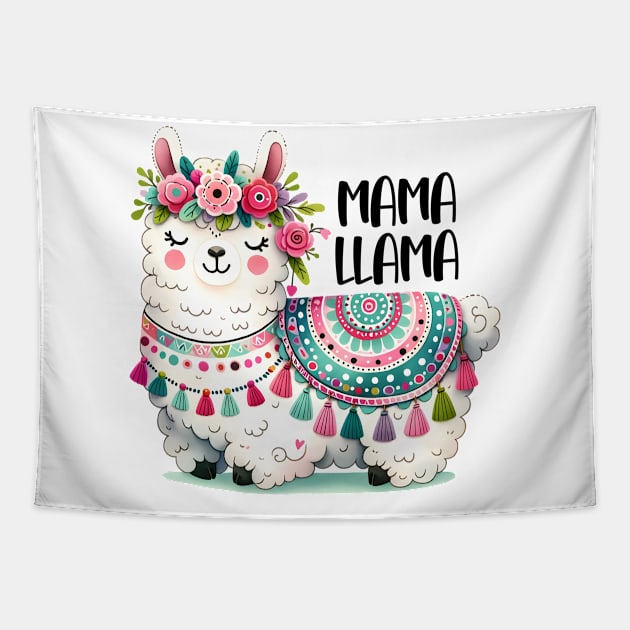 Mama Llama Funny Mothers Day Llama lover Tapestry by KawaiiFoodArt