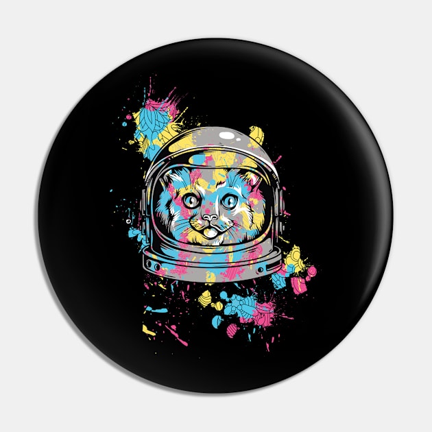 Space Kitty: Colorful Kitten Astronaut Design Pin by Jarecrow 