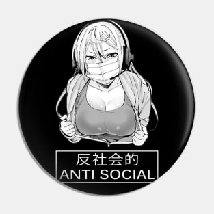 Anti Social Waifu Anime Otaku Japanese Art Text Vaporwave Pin