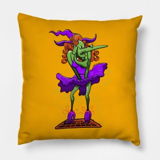 The wind blows the Halloween witch's dress up! Pillow