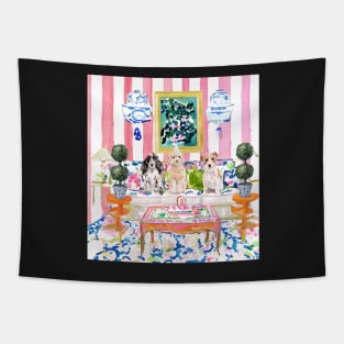 Dogs in preppy interior Tapestry