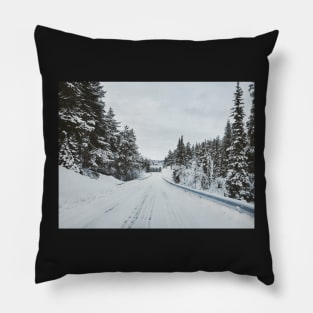 White Winter in Scandinavia - Remote Road Through Fir Tree Forest Pillow