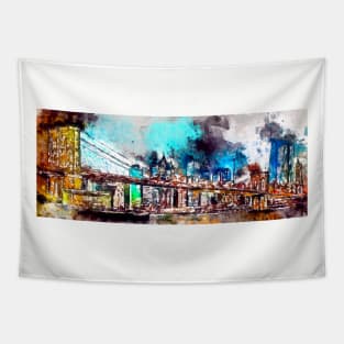 Watercolor Brooklyn Bridge Tapestry