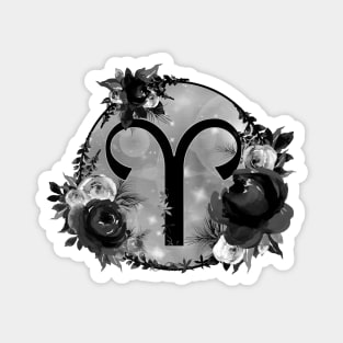 Aries Zodiac Horoscope Gothic Black Floral Monogram Magnet