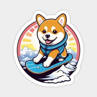 Majestic Snowboarding Shiba Inu Magnet